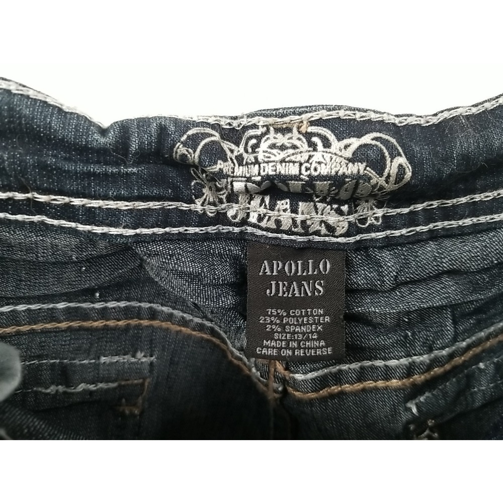 Apollo Jeans Womens 13/14 Blue Dark Wash Stretch‎ Embroidered Pockets - Picture 4 of 6